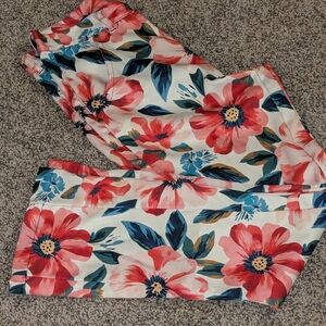 Shein XS (4-6) Floral Wide-Leg Pants in Coral & Teal